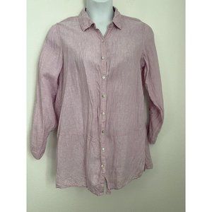 TAHARI 100% Linen Pink Tunic Shirt Dress Roll Tab Sleeve Large Lagenlook